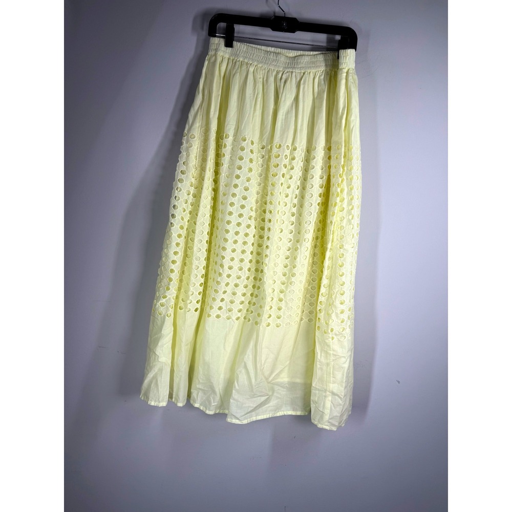 Jennifer & Grace Lt Citron Eyelet Maxi Skirt large 100% Cotton Yellow NWT $148